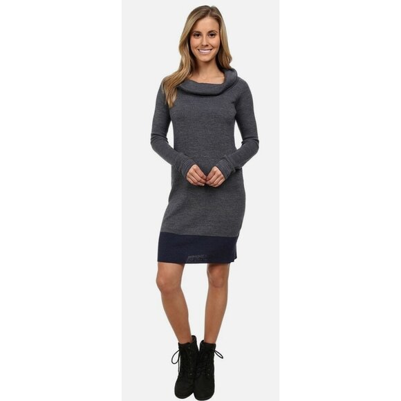 Toad & Co 100% Merino Wool Sweater Dress Small Gray Off Shoulder Outdoors Knit - Picture 1 of 16